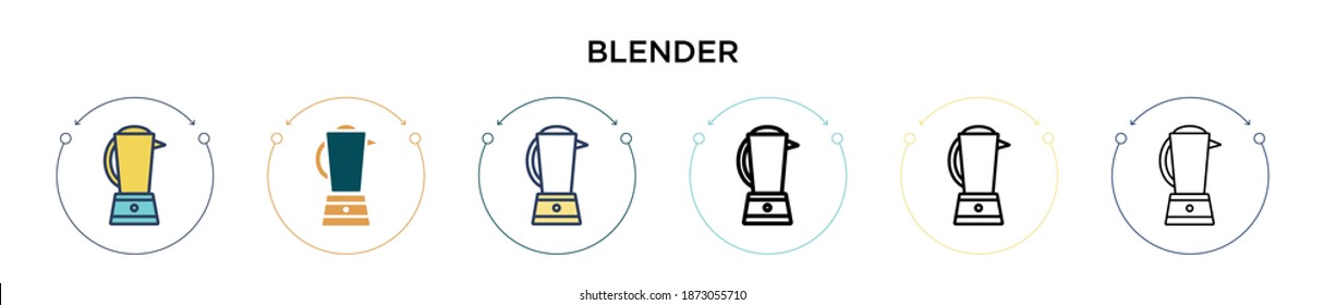 Blender Symbol in vollem, dünnen Linie, Umriss und Strich Stil. Vektorgrafik von zwei farbigen und schwarzen Mixer-Vektorsymbol-Designs kann für mobile, iPod, web-basierte