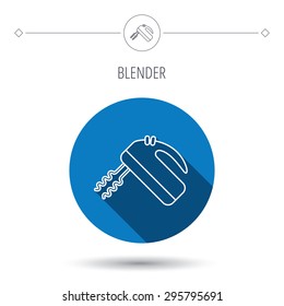 Blender icon. Mixer sign. Blue flat circle button. Linear icon with shadow. Vector