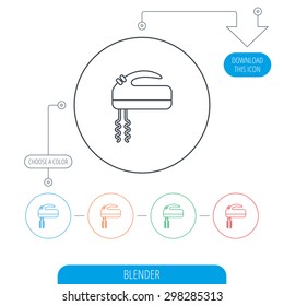 Blender icon. Mixer sign. Line circle buttons. Download arrow symbol. Vector