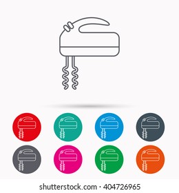 Blender icon. Mixer sign. Linear icons in circles on white background.