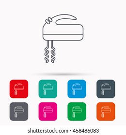 Blender icon. Mixer sign. Linear icons in squares on white background. Flat web symbols. Vector