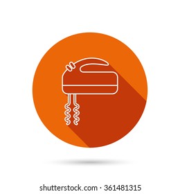 Blender icon. Mixer sign. Round orange web button with shadow.