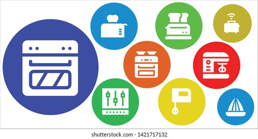 blender icon set. 9 filled blender icons.  Collection Of - Oven, Toaster, Mixer, Juicer