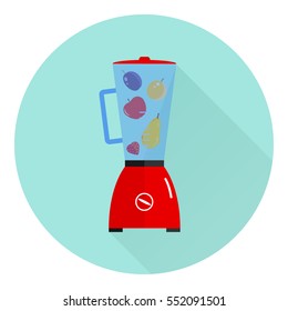 Blender, Blender icon, strawberry, pear, apple, apricot, plum, mousse, jam, kitchen appliances. Flat design, vector illustration, vector.