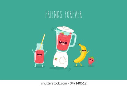 Blender making fruits smoothie. Vector illustration. You can use in the menu, in the shop, in the bar, the card or stickers.