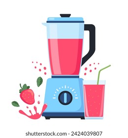 Amortiguador o mezclador. Equipamiento para la fabricación de limo. Fresa y vaso de jugo fresco. Herramienta de cocina para cocinar. Ilustración del vector