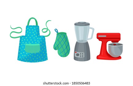 Blender and Mixer as Kitchen Appliance Vector Set