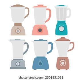 Blender or mixer kitchen element vector set cute cartoon style.