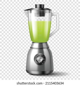 Blender, mixer realistic icon. Electric kitchen machine for blend smoothie, juice and shakes. 3d juicers with glass jar and fresh fruit drinks. Vector illustration