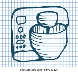 Blender on copybook background. Free hand drawn. Vector illustration.