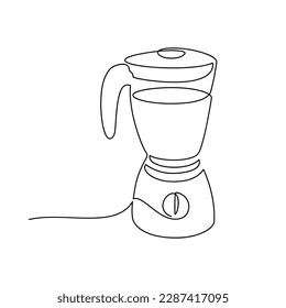 Blender one line continuous vector drawing. Kitchen utensils. Minimal illustration. Hand drawn linear silhouette. Cooking icon. Outline design, print, banner, card, brochure, poster, menu, logo.