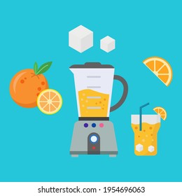 blender and orange juice flat illustration vector graphic