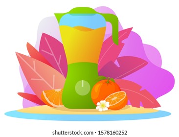 Blender orange smoothie juice.Flat vector illustration. Isolated on white background.Healthy eating.