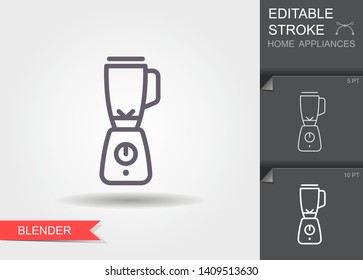 Blender. Outline icon with editable stroke. Linear symbol of the home appliances with shadow