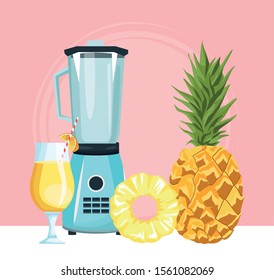 blender with pineapple and cocktail drink over pink background, colorful design , vector illustration