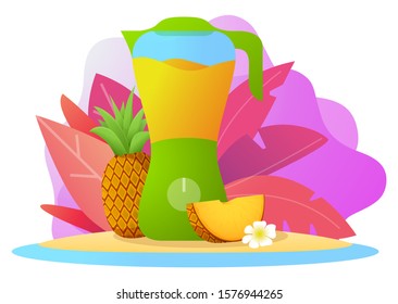 Blender pineapple smoothie juice.Tropical fruit drink. Flat vector illustration. Kitchen appliances.