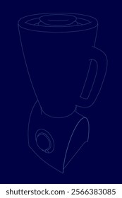 Blender is shown in a blue background. The blender is a simple design with a blue handle and a white blue. The image is a stylized representation of a blender, with the focus on the shape