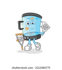 the blender sick with limping stick. cartoon mascot vector