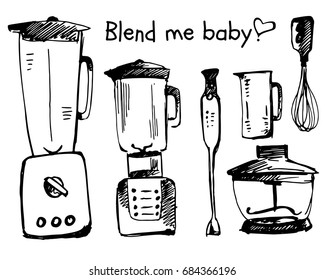 Blender sketch vector illustration. Smoothie doodle cartooning on white background