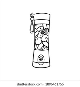 Blender with smoothie glass filled with fruit. Hand-drawn illustration in line graphics. Mixer for fruits. Appliances for vegetarians and vegans. Household appliances for cooking healthy food.