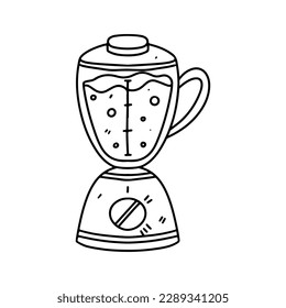 Blender for smoothies in hand drawn doodle style. Vector illustration isolated on white. Coloring page.