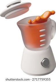 O liquidificador com smoothies esplandece o ícone de estilo plástico 3D cartoon. Misturador de comida de pé com tigela. Aparelho de cozinha doméstico. Ilustração de renderização de vetor isolada. Dispositivo para bater e cortar produtos