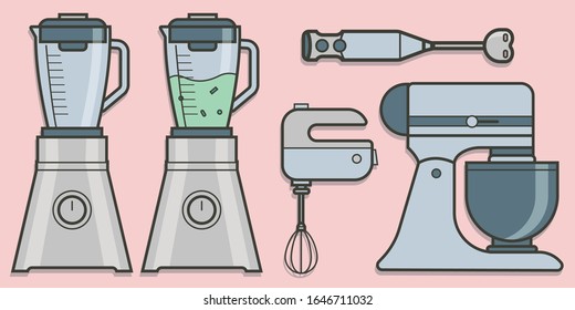 Blender und Mixer flache Design Vektorillustration Set.