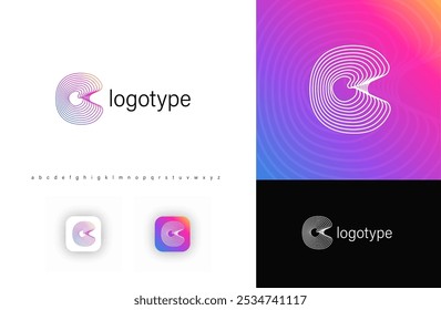 Blending lines in letter C, rounded geometric stripes logo for tech identity, branding, creative posters. Vector logotype.