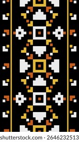 Blending past and future with carefully structured pixel lines soft transitions and color gradients this textile pattern becomes a timeless expression of modern digital craftsmanship
