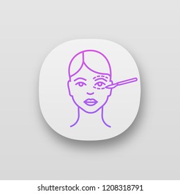 Blepharoplasty app icon. UI/UX user interface. Eyelid plastic surgery. Eye lift surgery. Surgical facial rejuvenation. Web or mobile application. Vector isolated illustration