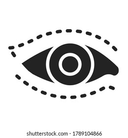 Blepharoplasty black glyph icon. Eye shape change cosmetic surgery. Isolated vector element. Outline pictogram for web page, mobile app, promo