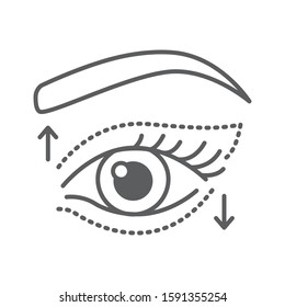 Blepharoplasty black line icon. Eye lift sign. Eye shape change cosmetic surgery. Blond woman concept. Sign for web page, mobile app, banner, social media. Editable stroke.