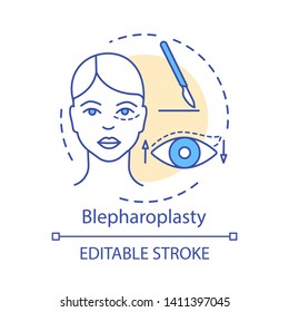 Blepharoplasty concept icon. Cosmetic surgery idea thin line illustration. Eyelid reshaping surgery. Vision improve. Sagging skin. Vector isolated outline drawing. Editable stroke