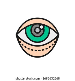 Blepharoplasty, eyelid plastic surgery flat color line icon.
