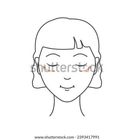 Blepharoplasty plastic surgery to reduce fine lines and eye wrinkles. Anti-age face lifting massage for rejuvenation and radiant look. Beaty and wellbeing concept. Vector linear illustration.