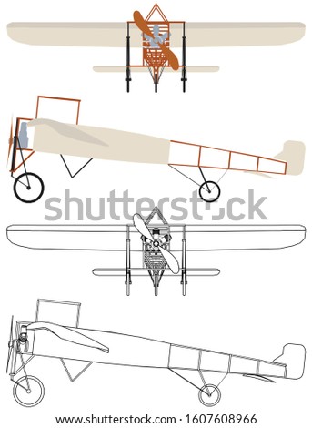 Bleriot plane colored and outline.