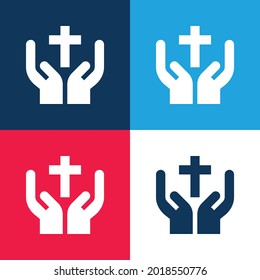 Juego de iconos mínimo de cuatro colores azul y rojo