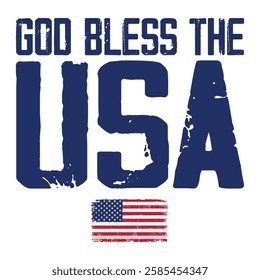 “God Bless the USA” Distressed Typography with American Flag