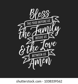 Bless the food kitchen typography wall art poster. Vector vintage illustration.