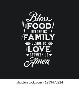 Bless the food kitchen typography wall art poster. Vector vintage illustration.