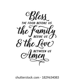 Bless the food kitchen typography wall art poster. Vector vintage illustration.