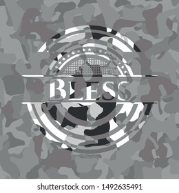 Bless grey camouflaged emblem. Vector Illustration.