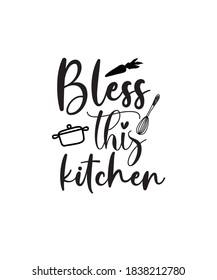 Bless this kitchen typography wall art poster. illustration vector.