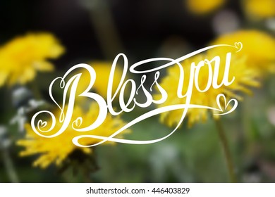 Bless you inscription. Blurred background. Vector illustration