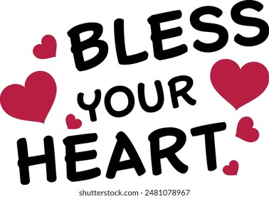 Bless your heart isolated on white background. Flat vector illustration.