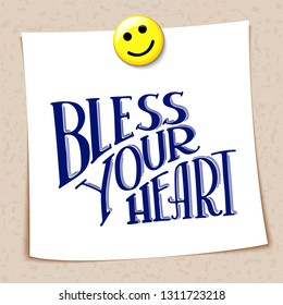 Bless Your Heart note paper attached magnet. Vector illustration