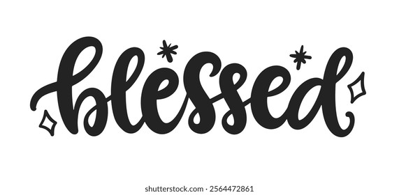 Blessed Cute hand written lettering. Christian word text badge. Inspirational calligraphy for t shirt print design, vector illustration.