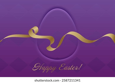 Blessed Easter. Purple Easter background, golden ribbon, resurrection, Christs blessings, divine grace, church service, prayer, religious joy, faith, holy celebration, renewal.