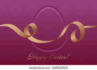 Blessed Easter. Purple Easter background, golden ribbon, resurrection, Christs blessings, divine grace, church service, prayer, religious joy, faith, holy celebration, renewal.