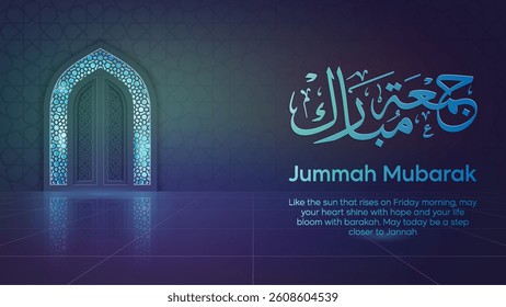 Blessed Friday Jumma Mubarak Islamic Art – Glow Mosque Door, Calligraphy and Ornamental Background